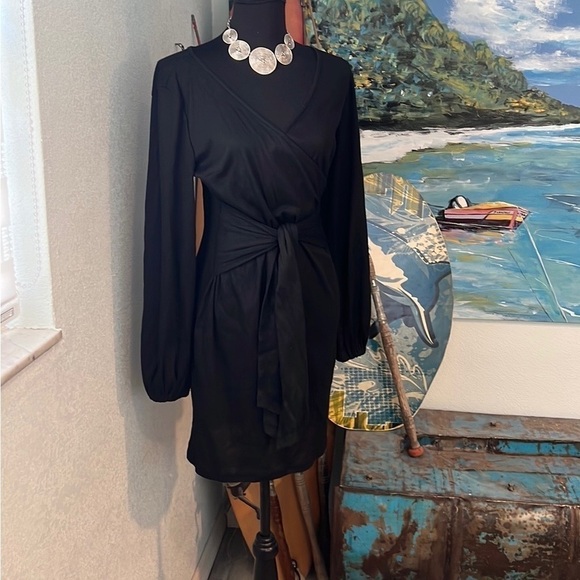 NWT,Solersun,Long-Sleeved,Wrapped Hip,Surplice Low-V Neckline, Black, Size M - Picture 4 of 13